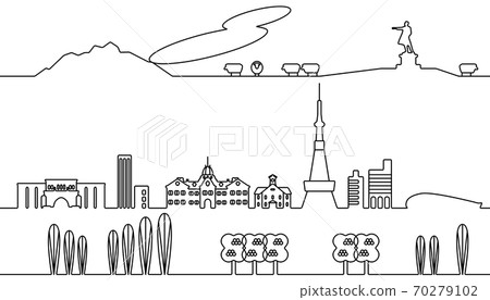 札幌城市景觀單色線條畫 70279102