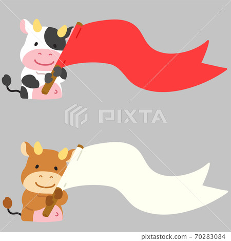 Simple and cute cow with a flag without main line 70283084