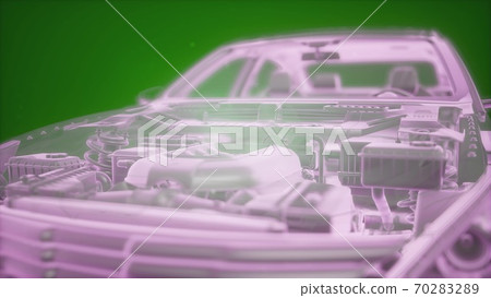 Holographic animation of 3D wireframe car model with engine Holographic animation of 3D wireframe car model with engine 70283289