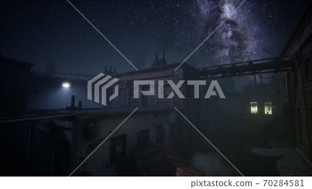 Milky Way stars above abandoned old fatory 70284581