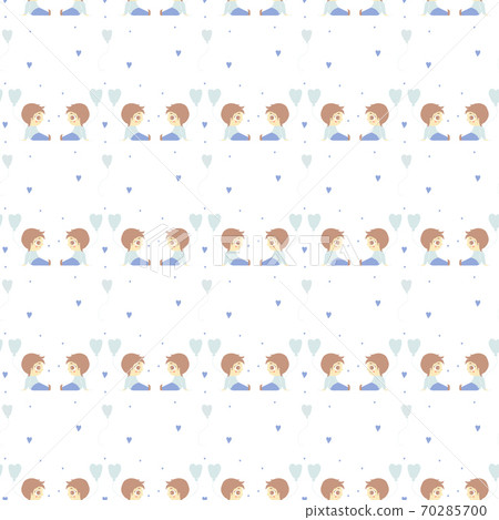 Seamless patterns. Romantic collection. Cute boys sit with balloons and look at each other on a white background with hearts. Vector. For valentines, design, textiles, packaging and printing 70285700