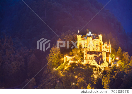 Hohenschwangau Castle at night in the Bavarian Alps of Germany 70288978