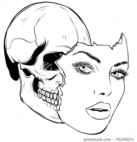 Vector illustration of a woman from the neck up, made up for Dia de los Muertos, Day of the Dead. Vector illustration of a woman from the neck up, made up for Dia de los Muertos, Day of the Dead. 70290025