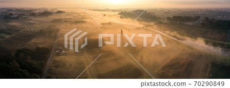 Aerial view Asagiri spreading over Minuma rice fields 70290849
