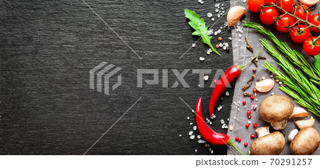 Food ingredients on dark background. 70291257