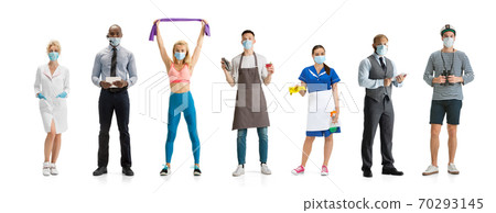 Group of people with different professions isolated on white studio background, horizontal 70293145