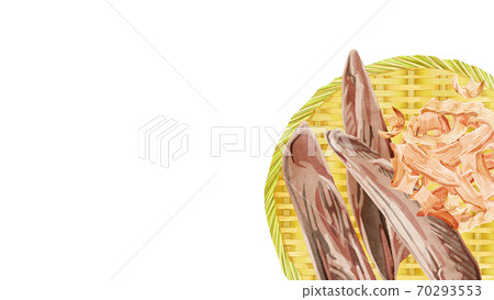 Katsuobushi and bonito frame on a colander 70293553
