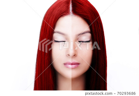 Beautiful woman face close up. Closed eyes. 70293686