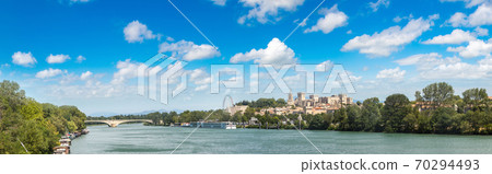 Popes Palace and Rhone river in Avignon 70294493