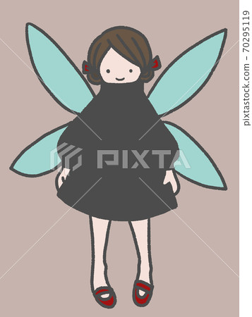 氛圍柔和的仙女女孩的聖誕節裝飾品娃娃(灰色線條圖) 氛圍柔和的仙女女孩的聖誕節裝飾品娃娃(灰色線條圖) 70295119