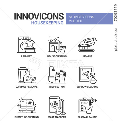 Housekeeping services - vector line design style icons set 70295559