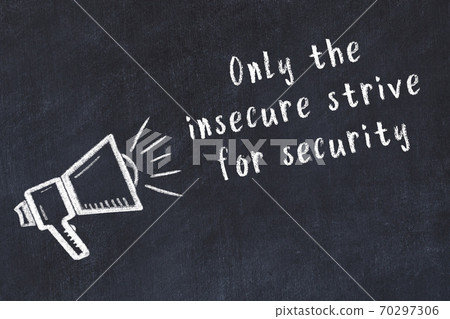 Chalk loudspeaker and wise quote on black desk Chalk loudspeaker and wise quote on black desk 70297306