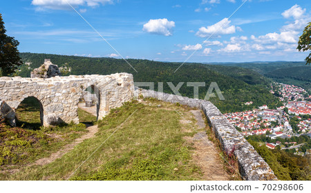 Landscape with Hohenurach Castle in old town of Bad Urach, Germany 70298606