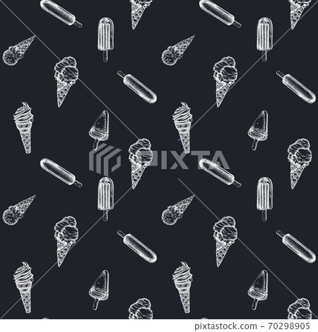 Seamless pattern with hand drawn chalk popsicle ice cream, ice cream cones 70298905