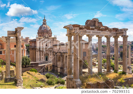 Ancient ruins of Forum in Rome 70299331