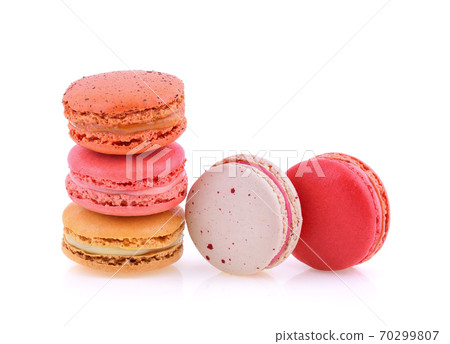 Sweet and colourful french macaroons or macaron on white background, Dessert. Sweet and colourful french macaroons or macaron on white background, Dessert. 70299807