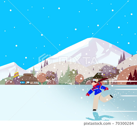 Woman skating on a rural lake 70300284