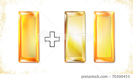 Set gold ingot isolated on white background. Realistic precious metal, gold bullion Set gold ingot isolated on white background. Realistic precious metal, gold bullion 70300453