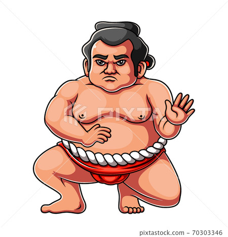 Angry face Sumo standing in crouch stance Angry face Sumo standing in crouch stance 70303346