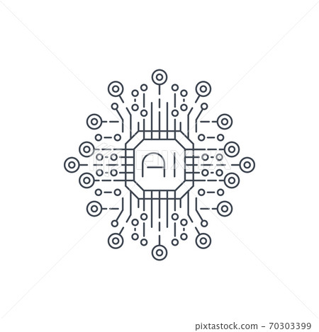 Artificial intelligence, AI technology, line icon - Stock Illustration ...
