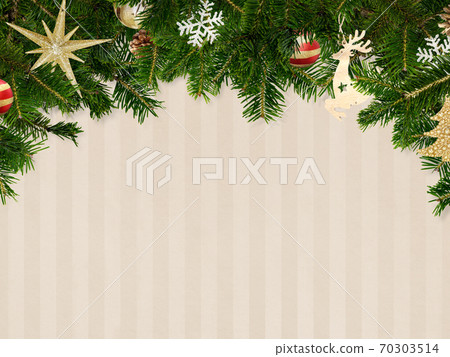 Striped background decorated with fir trees and ornaments-there are multiple variations 70303514