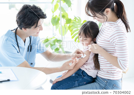 Girls and doctors receiving medical vaccinations 70304002