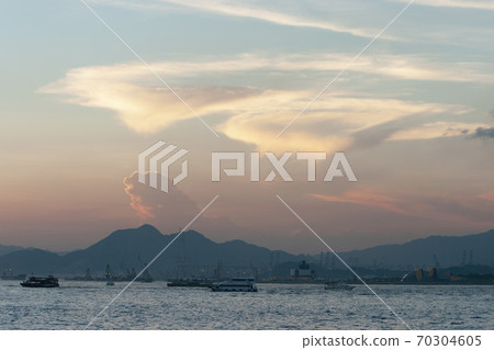 26 July 2007 a Victoria harbor, during a colourful sunset. view, 70304605