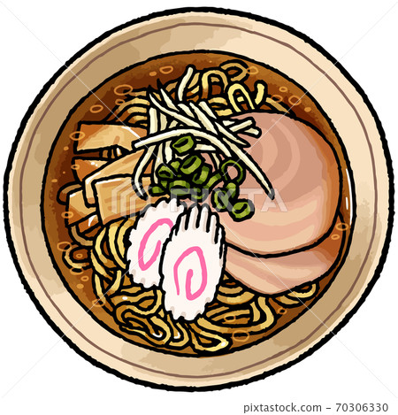 [Hand-painted food illustration] Illustration of soy sauce ramen A bird's-eye view 70306330