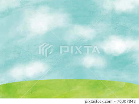 Hand-painted blue sky landscape painting illustration background material: horizontal 70307848