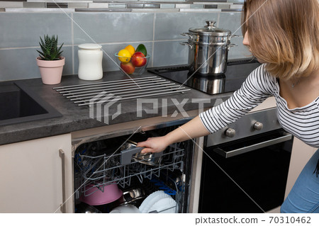 A dishwasher is necessary equipment that is used in every kitchen. 70310462