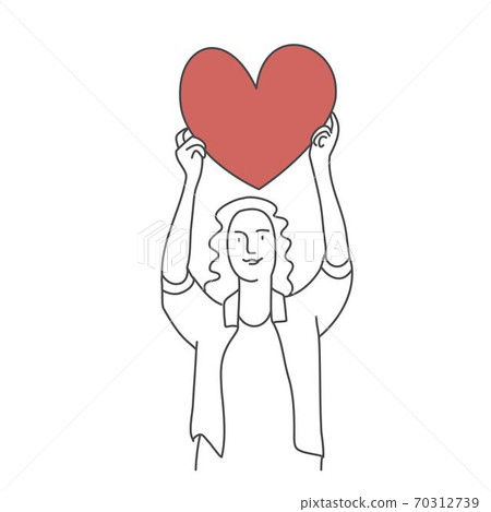 Girl holding red heart over head Girl holding red heart over head 70312739