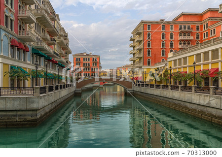 Qanat Quartier The pearl, Qatar daylight exterior view with clouds in the sky 70313000