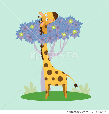 Vector illustration of cute giraffe standing with the tree. 70313294