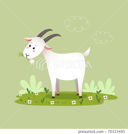 Vector illustration cartoon goat eating the grass. - Stock Illustration  [70313495] - PIXTA