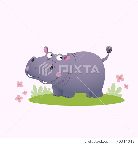 Vector illustration cute cartoon hippopotamus on green grass. 70314015