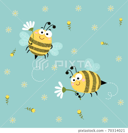 Vector illustration cute bees flying with... - Stock Illustration ...