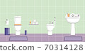The bathroom in white and lilac tones. Vector image in the flat design style. Paper space with place for text 70314128