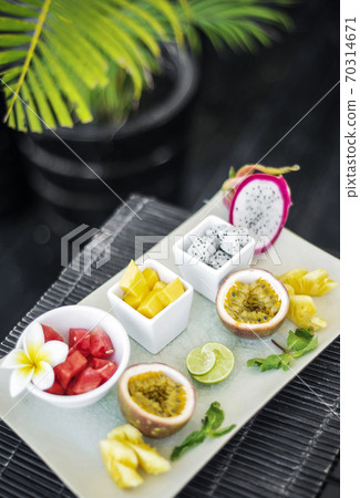 mixed fresh exotic tropical asian fruit platter in vietnam 70314671
