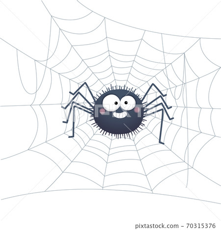 Vector illustration of a cartoon spider on web. 70315376