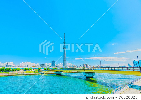 [動漫風格]東京都市風景中的夏季，入雲和天樹 70320325