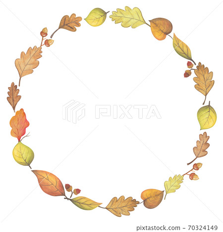 秋天的落葉和橡子製成的秋天圖案背景框架 70324149
