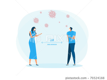 man and woman wearing medical mask and social distancing concept vector illustration. 70324188
