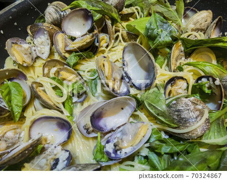Close up shot of delicious clam pasta Close up shot of delicious clam pasta 70324867