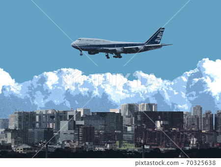 從羽田機場浮在台場天空中的飛機 70325638