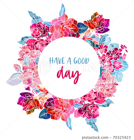 Round banner. Spring flowers with alcohol ink texture 70325923