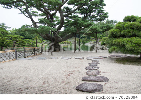 從栗林公園北月亭的榻榻米房可欣賞花園和五月鬆的景色 70328094