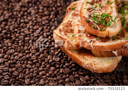 part croutons background coffee beans.  70328115