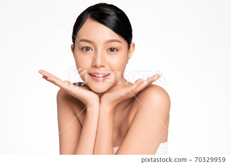 Beautiful young asian woman with clean fresh skin on white background, Face care, Facial treatment, Beautiful young asian woman with clean fresh skin on white background, Face care, Facial treatment, 70329959