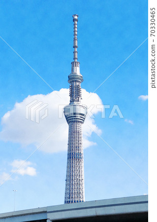從the田川水上巴士上眺望的“東京晴空塔”水彩風格 70330465