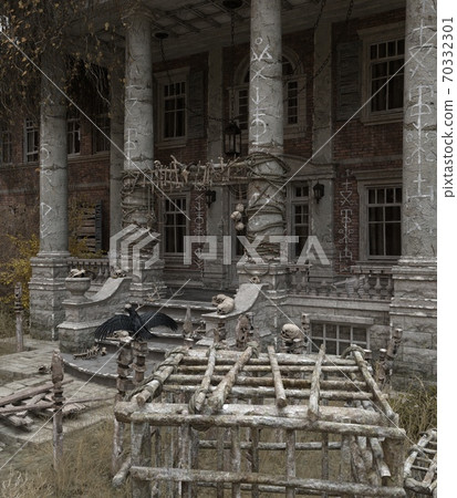 Abandoned haunted house refuge of spirits 3d illustration Abandoned haunted house refuge of spirits 3d illustration 70332301